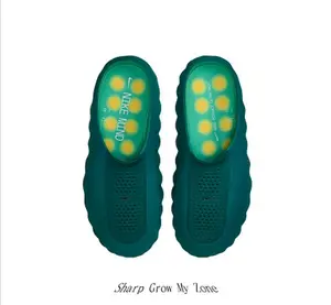 Deep Teal & Yellow Rubber Thick-Sole Perforated Slide Sandals, Breathable Non-Slip Soft Cushioned Outdoor Casual Slides