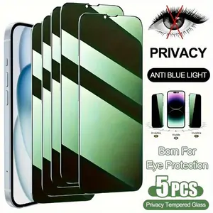 5-Pack Tempered Glass Privacy Screen Protector For iPhone 17/1 7Air/17 Pro/17 Pro Max iPhone with Anti-Blue Light, Glossy Finish and Ultra HD Clear Display Guard