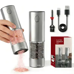 Rechargeable Electric Salt and Pepper Grinder Set (2 Pack) - with LED Light, Charging Base, Adjustable Coarseness, One-Hand Operation, Modern Kitchen Gadget, Essential Seasoning Tool for Home Cooking, BBQ & Outdoor Camping