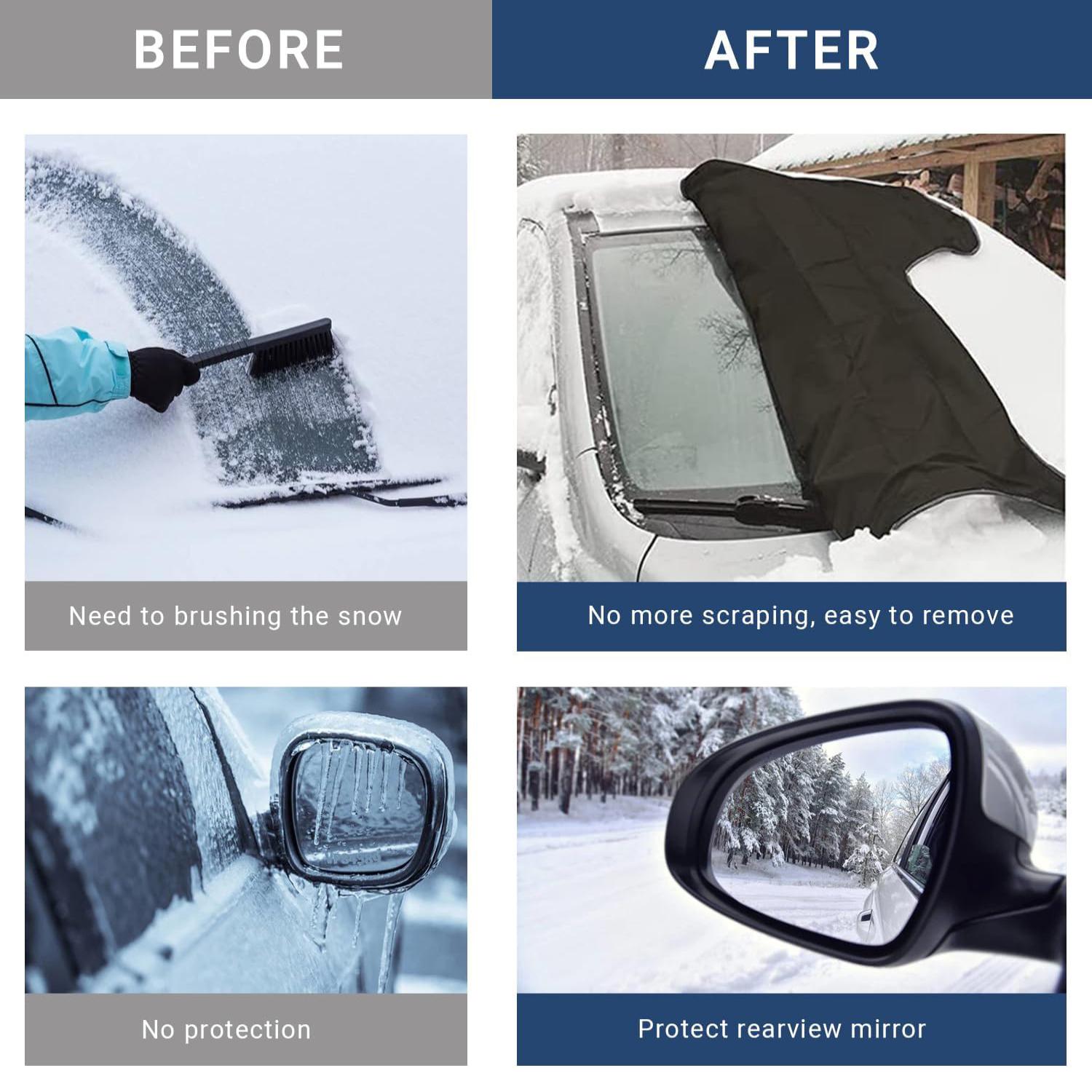 Windshield Cover for Sun Shade and Snow Car Windshield Snow Cover Thicken Frost Cover Waterproof with Side Mirror Covers for Most SUVs Trucks 73"x 51" 600D Oxford Fabric