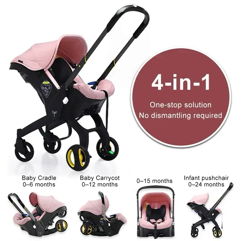 4 in 1 Baby Stroller No Dismantling Required All in 1 Convertible Infant Car Seat Travel System Lightweight Foldable Reversible High View Baby Carriage For Newborn Infant 0 to 24 Months alloy metal material haarpa all-terrain wheel pram