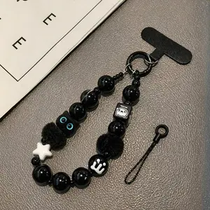 Cat Eye Crystal Phone Lanyard, Plush Cat Beaded Wristband & Keychain, Stylish Cellphone Accessory for Bags and Keys, Phone Charm, Perfect Gift Idea
