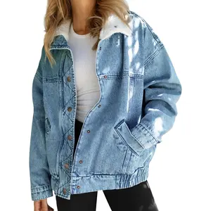 Imily Bela Womens Oversized Denim Jackets Sherpa Collar Button Down Jean Jacket Fall Warm Shacket Coats