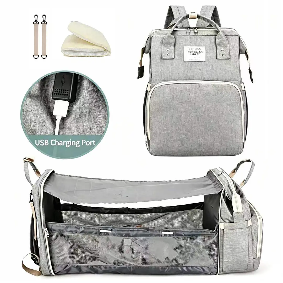 Diaper bag backpack with Changing Station, Diaper Bag Backpack for Moms Dads with USB Charging Port, Baby Shower Gifts, Large Capacity diaper backpack Foldable Diaper Bag with Changing Bed  diaper  bag