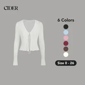 Cider [6 colors, size 0-26] Solid Textured Knotted Cardigan