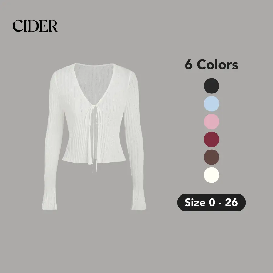 Cider [6 colors, size 0-26] Solid Textured Knotted Cardigan