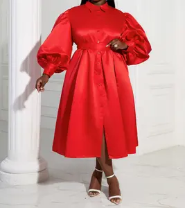 Womens Dress Red Dress Big Puff Bridal Shower Wedding Guest Hen Party Balloon Loose Long Wedding Dress Silk Dress Bride Dress Engagement Female Casual Elegant Ethnic Fabric Fit Formal Long Sleeve Comfortable Day Style Lady