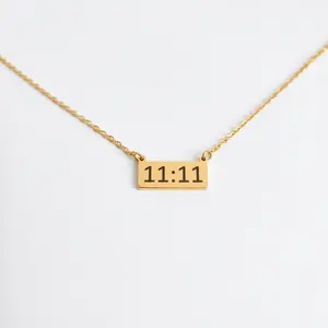 11:11 Gold Bar Necklace | Angel Number Symbol Jewelry | Meaningful Lucky Charm | Minimalist Rectangular Pendant | Adjustable Layering Gift for Her