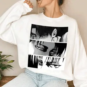 [Made in USA] Levi Ackerman Eye Sweatshirt, Attack On Titan Anime Gothic Pullover, Japanese Harajuku Streetwear, Oversized Punk Style Crewneck for Women, Cozy Winter Outfit, Gift for Anime Lovers