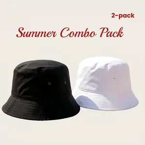 Summer Combo Pack 2-pack Hot Summer Bucket HatTrendy Cotton Sun Hat for Beach Golf Fishing FunOutdoor Vacation Boonie for Men and Women UVProtection Wide Brim Unisex