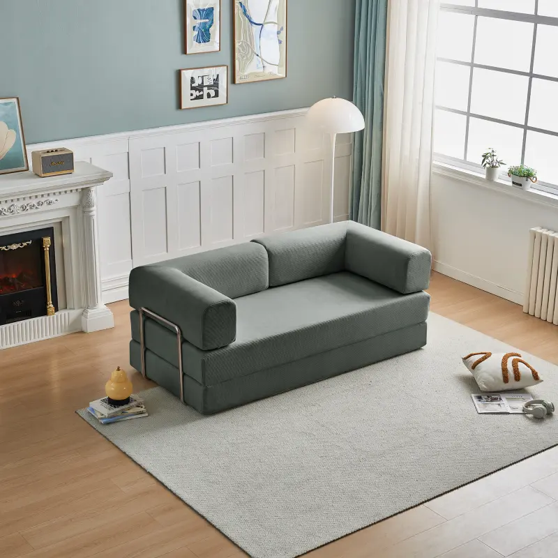 VASOENY 74" Floor Sleeper Couches 4-In-1 DIY Combination Jumbo Modular Sofa Bed Boneless Convertible Futon with Memory Foam,Corduroy Fabric Couch Fold Out Futon Lounge Comfy Foldable Lazy Cama for Living Room