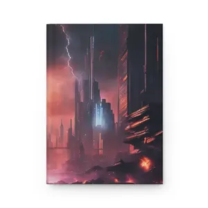 Digital Dystopia Hardcover Journal - Dark Cityscape with Stormy Atmosphere and Unique Design Elements