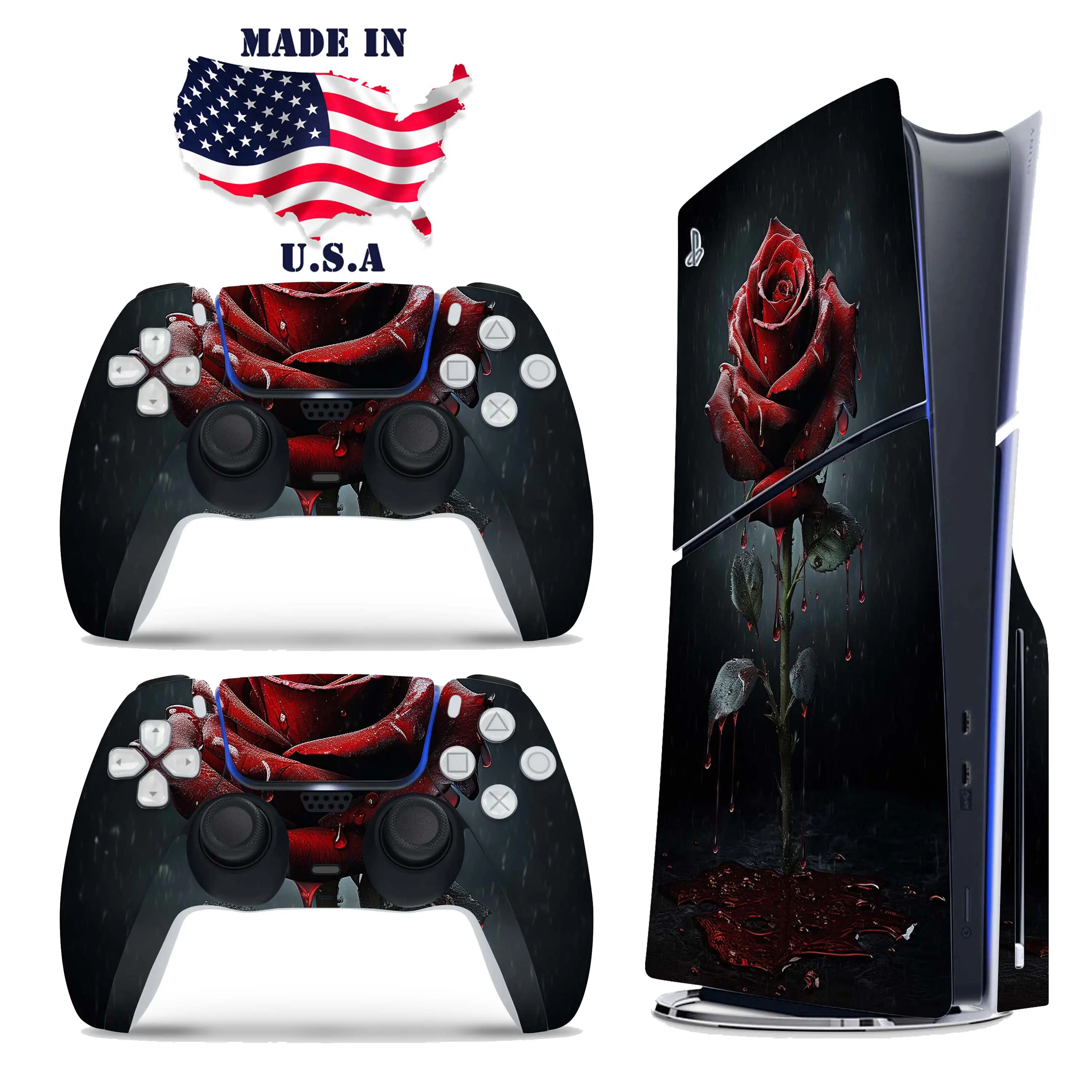 PS5 Gothic Red Rose Console & Controller Vinyl Skin Wrap Set