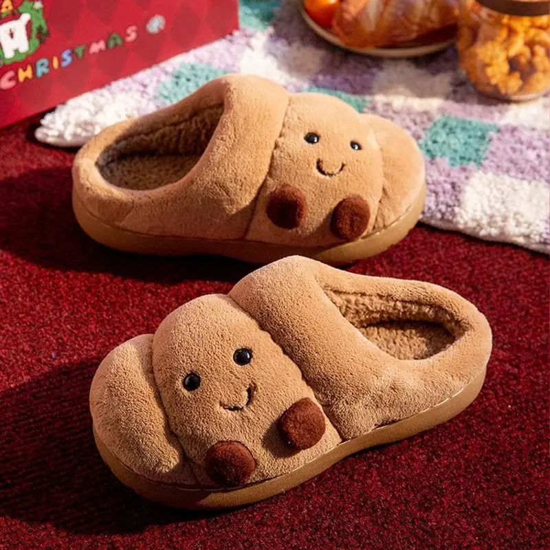Cute Pastry Slippers for Adults, Soft Fluffy Croissant House Shoes, Warm Slip On Indoor Footwear for Bedroom and Lounge