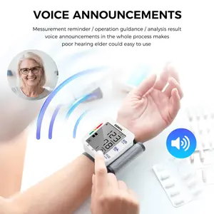 8-in-1 wrist blood pressure monitor large LED display English voice playback  wrist blood pressure cuff 99 x 2 measurement memory portable health kit home cardiac exercise care and the elderly one-touch operation Trusted by Families Loved by Parents