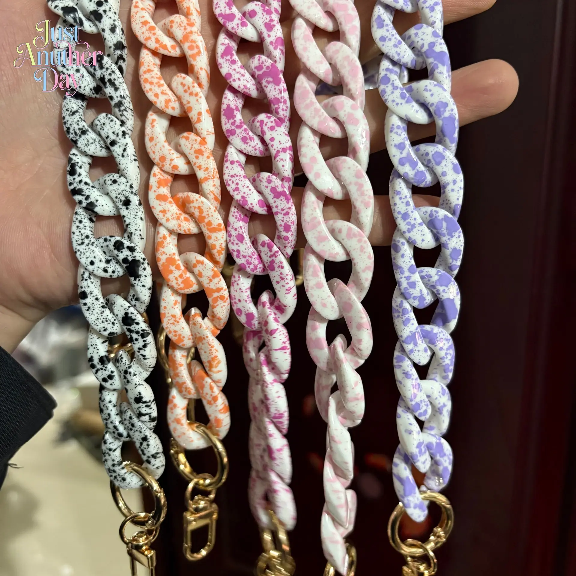 Graffiti Style Acrylic Bag Chain Strap, Chunky Link Resin Chain for Handbags & Phones, Multicolor Spray-Paint Pattern Shoulder Strap, Trendy Fashion Accessory