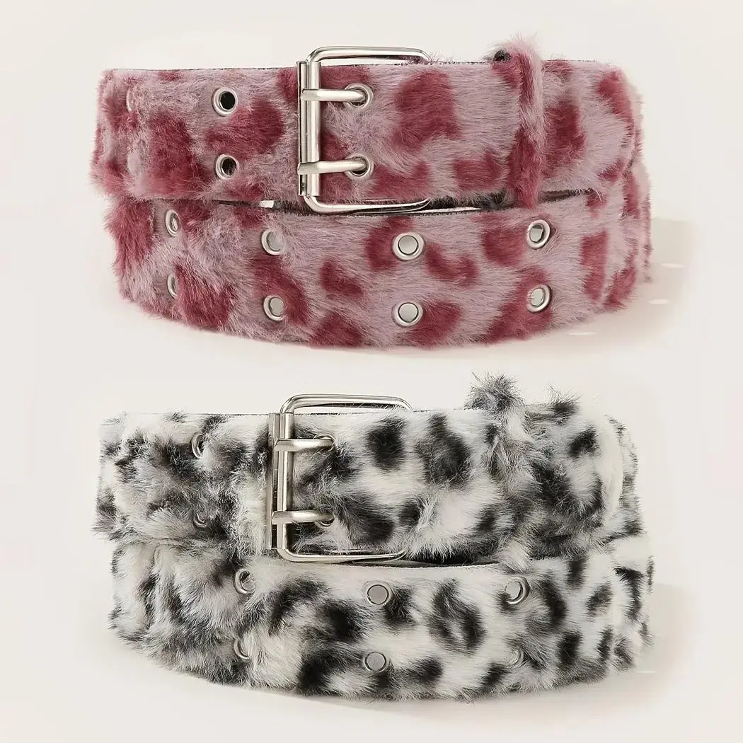 Women Y2K Leopard Plush Belt, Soft Furry Animal Print Waist Accessory, Fashion Decorative Waist Belt for Streetwear, Festival Outfit, Party & Alt Style Looks