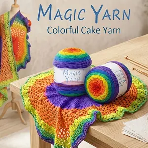 2 Skeins Magic Yarn Color Explosion Soft Cake Yarn-Gradient Yarn Rainbow Yarn for Crocheting, 4 - Medium for Vibrant Shawls, Air Conditioning Blankets & Summer Clothes, Perfect for Color-Loving Crafters, 200G(7.05Ounces) Per Skein