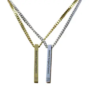 Gastric Surgery Medical Alert Necklace: Stainless Steel Engraved Rod Pendant by BariatricPal
