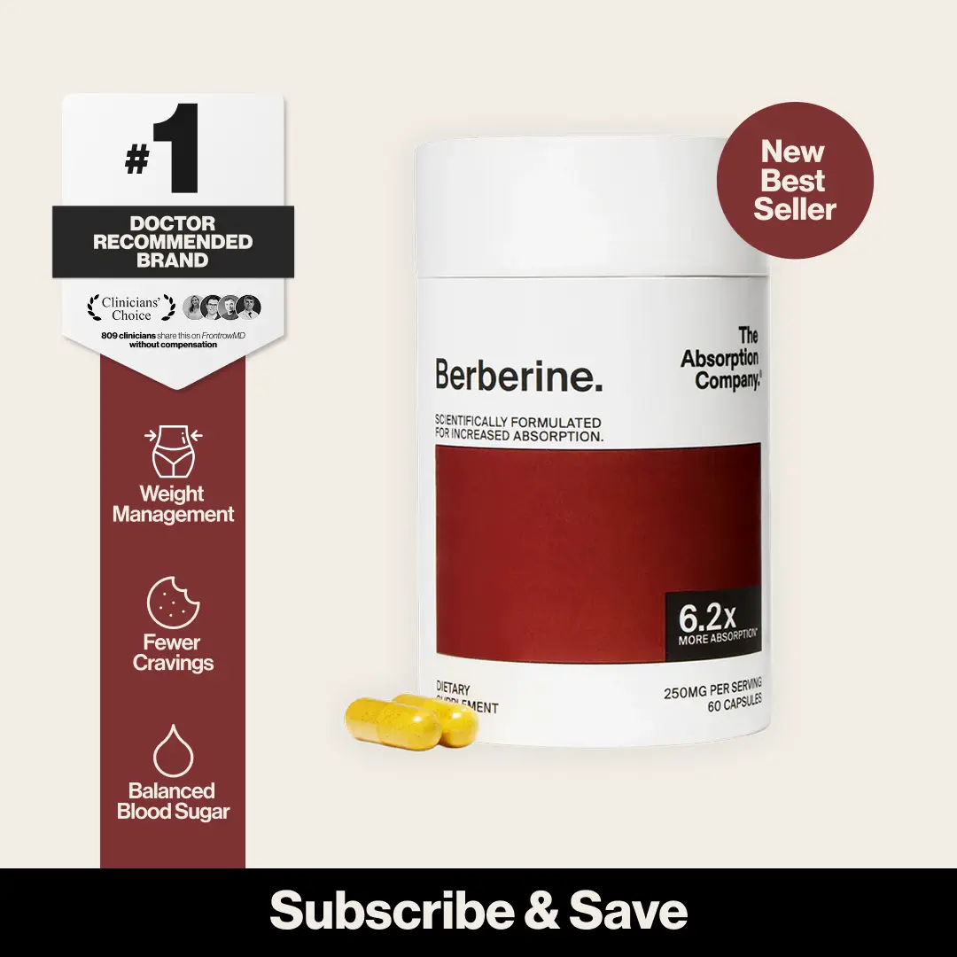 Absorption Company Berberine Supplement | 6.2x Better Absorption for Blood Sugar, Weight Management & Metabolism | No GI Distress, 30-Day Supply