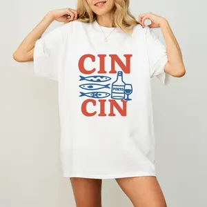 Cin Cin Porto Tee – Funny Wine and Fish Graphic T-Shirt, Portugal-Inspired Retro Tee for Foodies and Travel Lovers