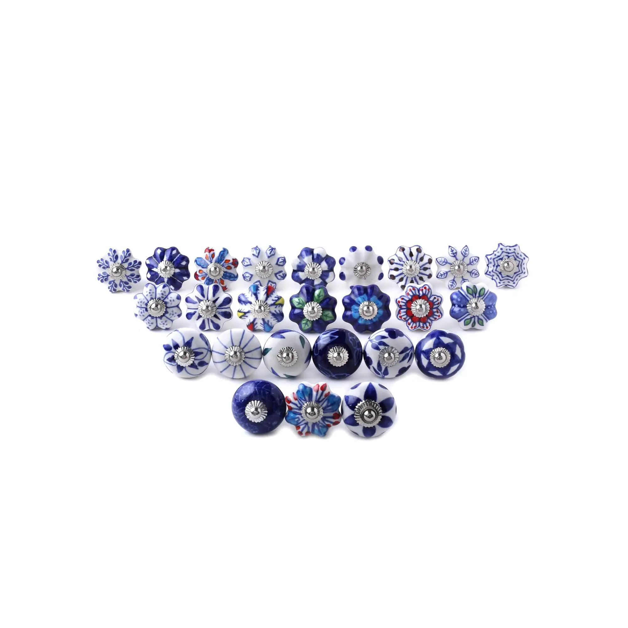 Set Of 25 Assorted Ceramic Knobs Hand Painted Vintage Collection Blue And White Pumpkin Round Cabinet Drawer Handles Pulls