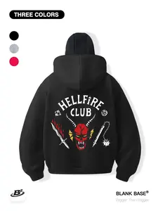 Stranger Things Hellfire Club Graphic Hoodie, Loose Fit Unisex Pullover, Casual Breathable Pocket Design, Trendy for Men & Women