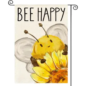 Summer Bees Happy Garden Flag 12x18 Inches Double-sided Outdoor Sunflower Party Holiday Burlap Courtyard Outdoor Decoration