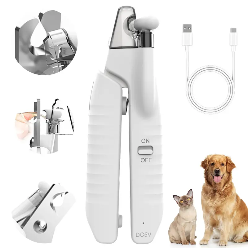 Pet Nail Clipper with LED Light & Nail Catcher Box, Built‑in Manual Nail File for Dogs Cats, Safe Pet Claw Trimmer for Small Medium Large Pets