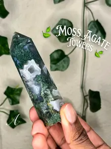 1PC Stunning Rare Moss Agate Crystal Tower, AAA+Grade Moss Agate with Druzy, Green Moss Agate Obelisk, Loose Gemstones, Perfect Home Collection Decorative Art, Unique Valentine's Day, Holiday Gift.
