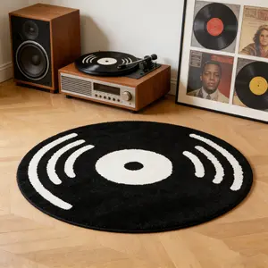 Vintage Vinyl Record Area Rug, Soft Round Carpet for Music Lovers, Non-, Ideal for Living Room, Bedroom, Home Decor