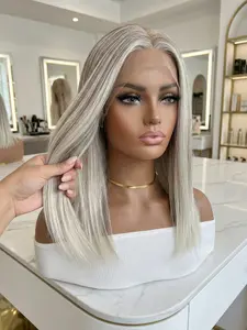 Women's Lace Front Short Straight Hair Wig, Gradient Synthetic Material, Natural Look Party Daily Wear, Fashionable Puffy Design, Natural Hairline Wig, Fashion Fluffy Wigs