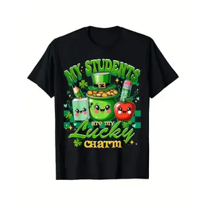 Lucky Charm Teacher TShirt for Students Celebrate St Patricks Day Mens Trendy Letter Print Comfortable Fit AllSeason Casual Style