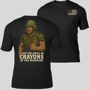 USMC Crayon Eater T-Shirt & Hoodie with Funny Marine Soldier Artwork, I Love the Smell of Crayons in the Morning 2 Sides Graphic Tee