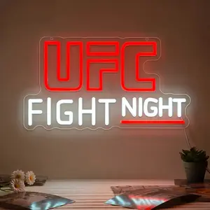 UFC Fight Night Neon Sign, Led Wall Light, Ufc Logo Light Up Sign, Boxing Gym Neon Decor, Fighting Sport Wall Art, Man Cave Ufc Neon Light for Home(8.6"X15.3")Fathers Day gift