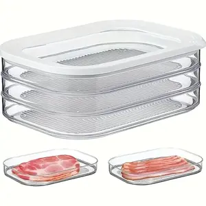 3-Tier Transparent Food Storage Container Set, Food-Grade PP Material Refrigerator Organizer Box, Stackable Kitchen Fresh-Keeping Containers, Suitable for Steak, Deli Meats, Cheese, Grains, and Other Food Storage and Organization, Space-Saving