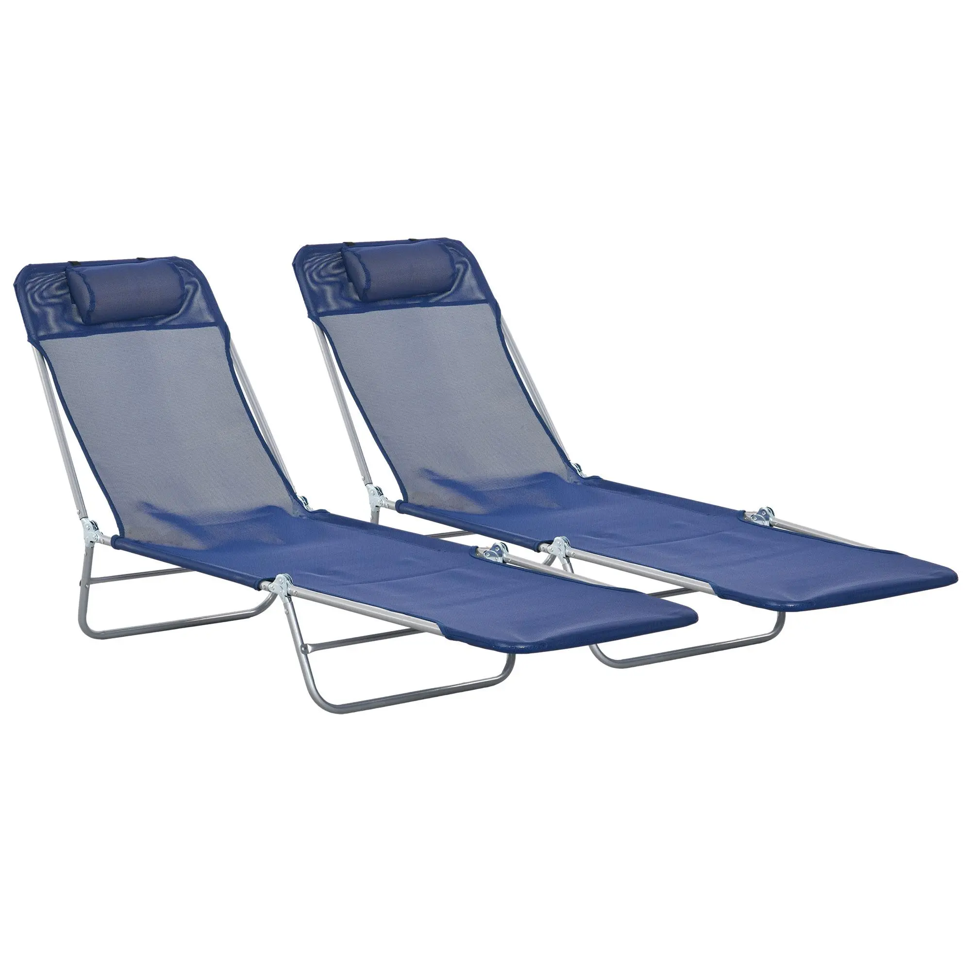 Outsunny 2-Piece Fold-Out Mesh Sunloungers - Double Beach Chair Sunloungers, Adjustable Back Folding Chaise Lounge Chairs with Breathable Seat, Headrest, No Assembly Required, 22" W x 47.2" D x 11" H, 264 lbs. Capacity for Yard, Patio, Fold-Out Sunlounger