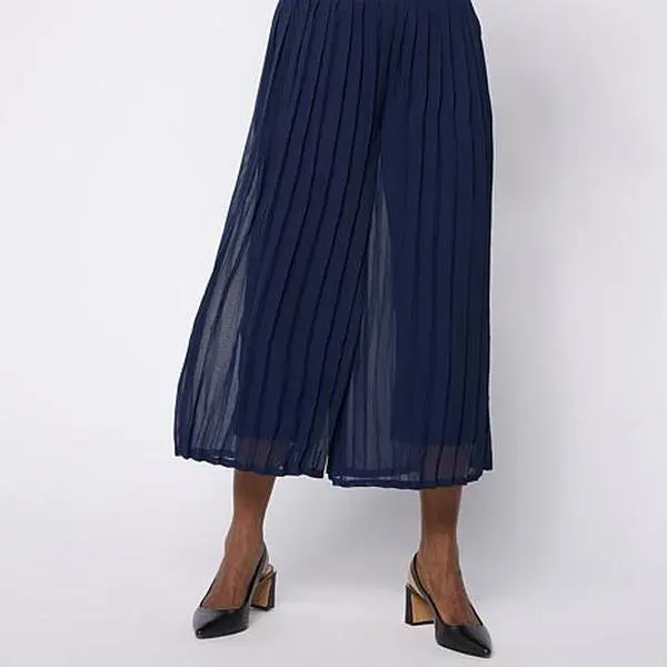 Nina Leonard Elastic Waist Pleated Printed Chiffon Culotte Pant