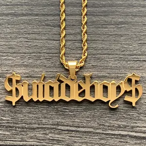 $UICIDEBOY$ Necklace - 1.5" Gold Plated Mirror Polished Stainless Steel Pendant Hypoallergenic Rust Resistant Suicideboys G59 Jewelry with Choice of Chain Free Gift Included