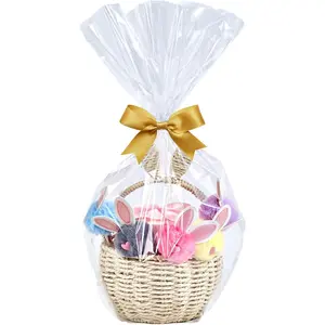 10 CT 16x24 Inch Clear Cellophane  Bags - -Safe Cello Bags for Small  Baskets,  , Bridal or  Showers, and  (No Gusset, Ribbon Not Included)