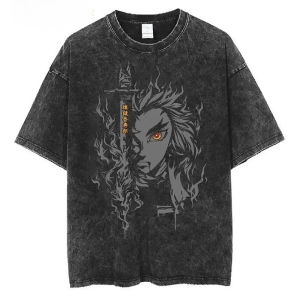 Kyojuro Rengoku Vintage T-Shirt, Kimetsu No Yaiba Anime Shirt, Japan Style Shirt, Unisex Tees, Perfect Gift for Him