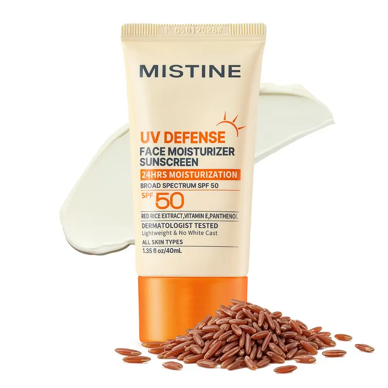 [MISTINE Official] Panthenol Facial Sunscreen Cream SPF50-40ml, Broad-Spectrum, Hydrating, Invisible, Lightweight Texture, Long Lasting Protection, Moisturizing, No White Cast, 24H Hydration, Skin Repair, Brightening, All Skin Types, Everyday Use