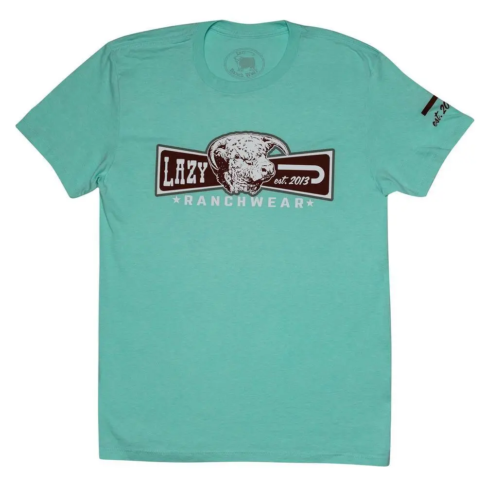 Lazy J Ranch Men's Diamond Banner Short-Sleeve T-Shirt - Sea Foam Green, Horse Logo Graphic, Horse Logo Graphic Men's Short-Sleeve T-Shirts