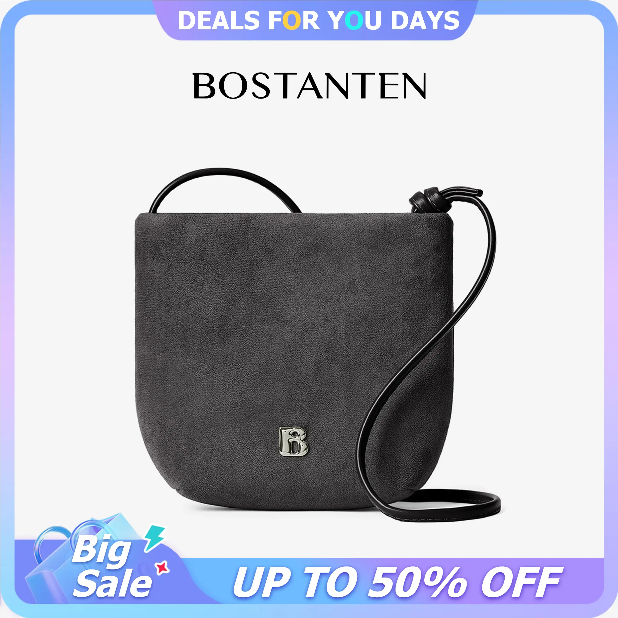 BOSTANTEN Women's Small Faux Suede Crossbody Bag - Adjustable Knotted Strap, Cell Phone Purse, Everyday Purse, Shoulder Bag for Daily Use, Shoulder Bags
