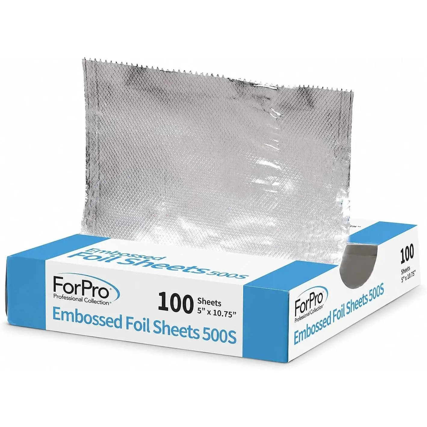 ForPro Professional Embossed Pop-Up Hair Foil Sheets for Salon Hair Color & Highlights, Pre-Cut Aluminum Foils, Non-Slip Embossed Texture, 5" W x 10.75" L, 100 Count