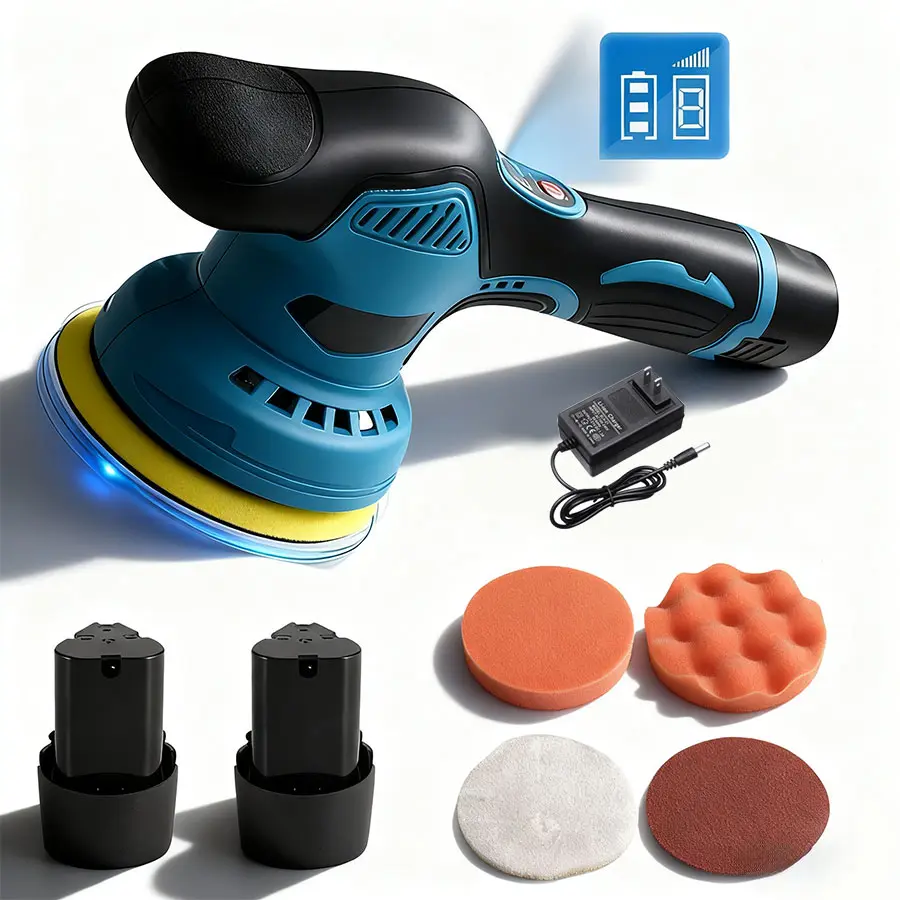 Cordless Car Buffer Polisher with 12V Lithium Rechargeable Battery*2, Cordless Polisher with 8 Variable Speeds, Cordless Buffer Polisher for Car Detailing, Polishing Tools, Polishing Accessories for Men#fathersdaygift