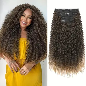 Curly Hair Extensions - 4PCS for Women Clip in 20 Inch Gradient Long Soft Synthetic Natural Looking Hairpiece for Women Daily Party Wear(Black/Brown/Red/Highlight)