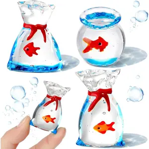 Mini Handmade Glass Fish Figurine, Fish Sculpture, Poetic Water Bag Style, Artistic Miniature Collectible for Desktop Decor, Christmas Unique Gift, Ornaments, Decoration