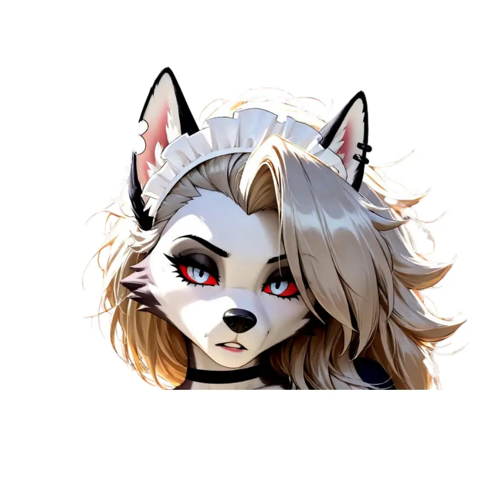 Playful White Wolf Girl Anime Sticker Waterproof Vinyl Decal Fantasy Canine Character Laptop Water Bottle Journal Aesthetic Gift
