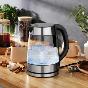 Boil Electric Kettle For Coffee & Tea - 1.7L Water Boiler 1500W, Borosilicate Glass, Easy Clean Wide Opening, Auto Shut-Off, Cool Touch Handle, LED Light. 360 °   Rotation, Boil Dry Protection